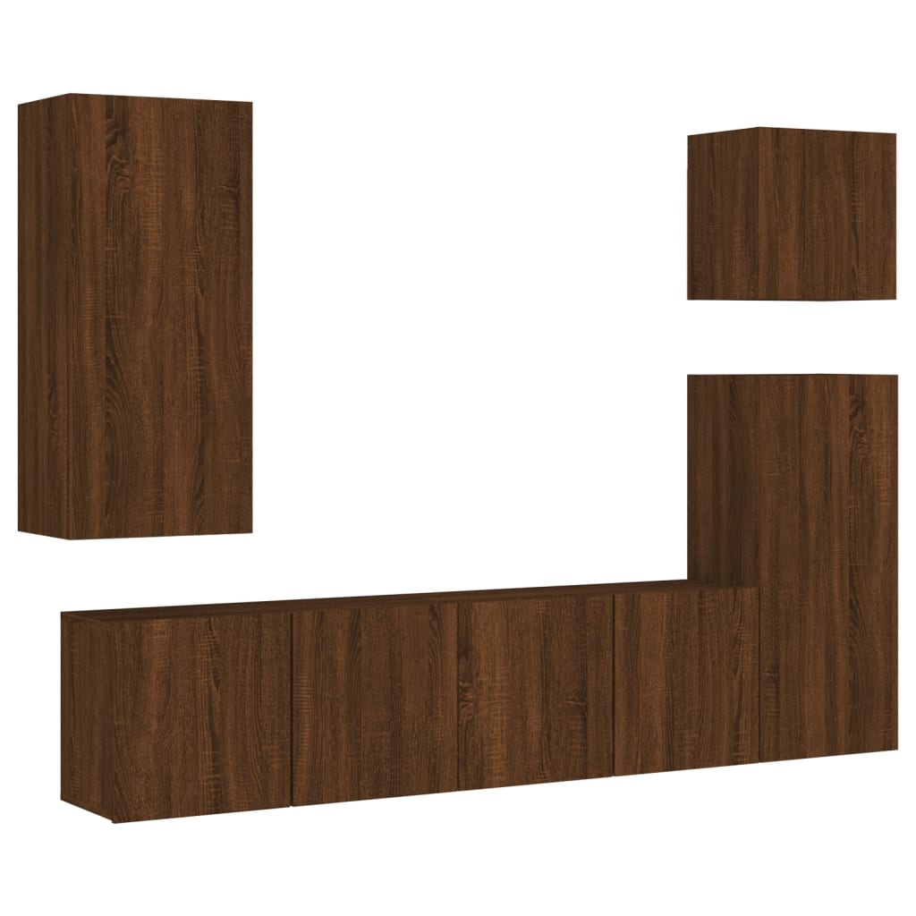 Mobili TV a Muro 5pz Rovere Marrone in Legno Multistratocod mxl 110203