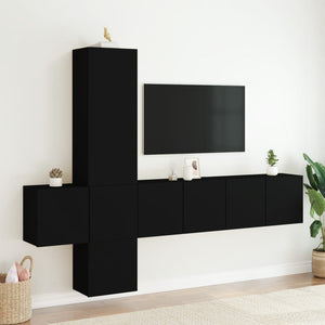 Mobili TV a Muro 5pz Neri in Legno Multistrato 3216458