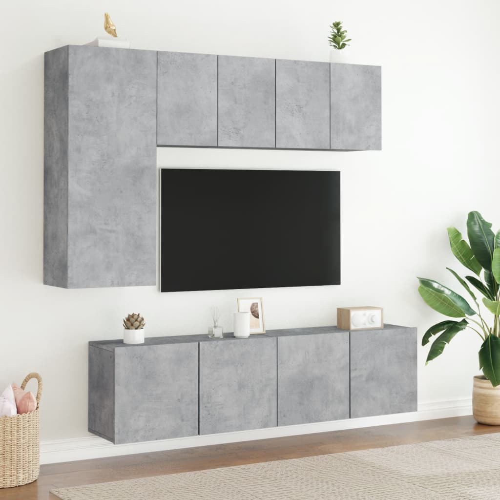 Mobili TV a Muro con LED 5pz Grigio Cemento Legno Multistratocod mxl 110206