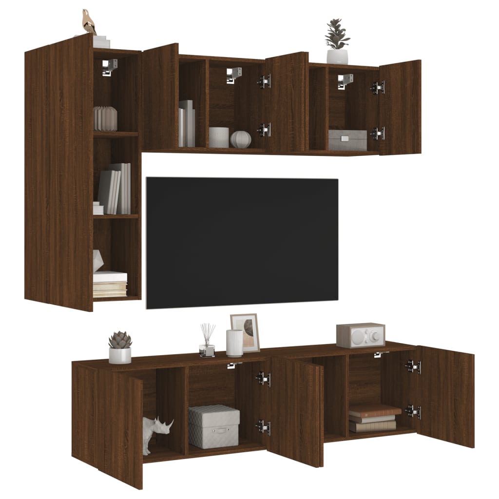 Mobili TV a Muro 5pz Rovere Marrone in Legno Multistrato 3216470