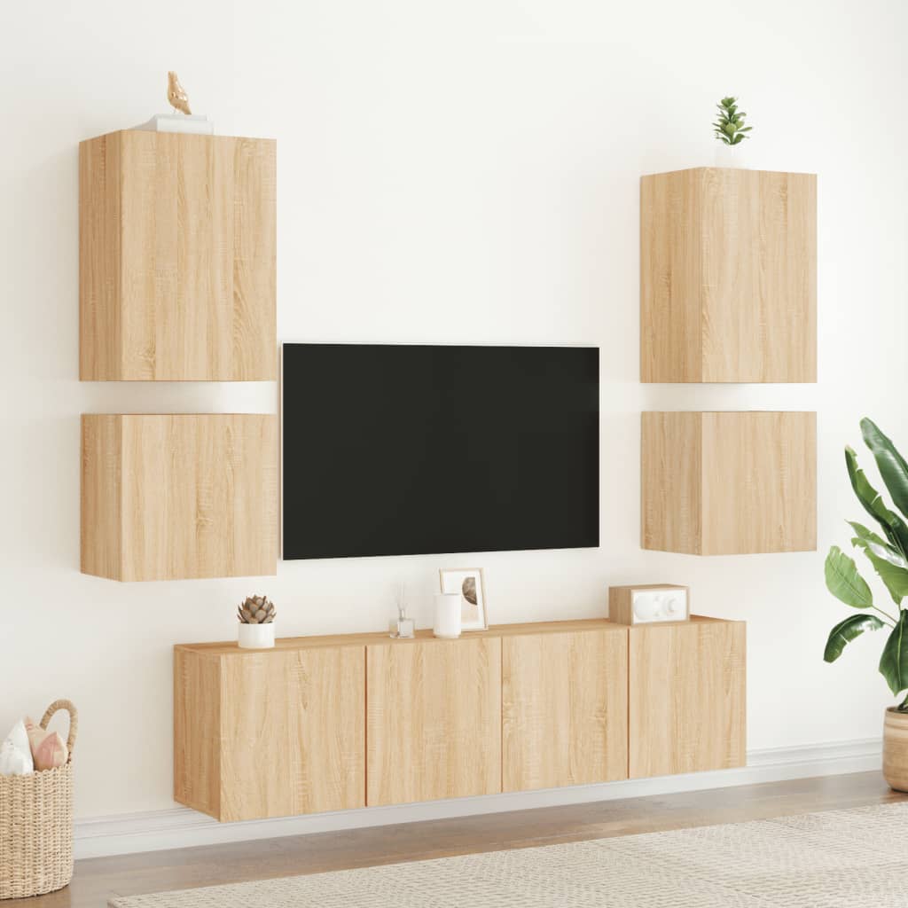 Mobili TV a Muro 6pz Rovere Sonoma in Legno Multistratocod mxl 110209