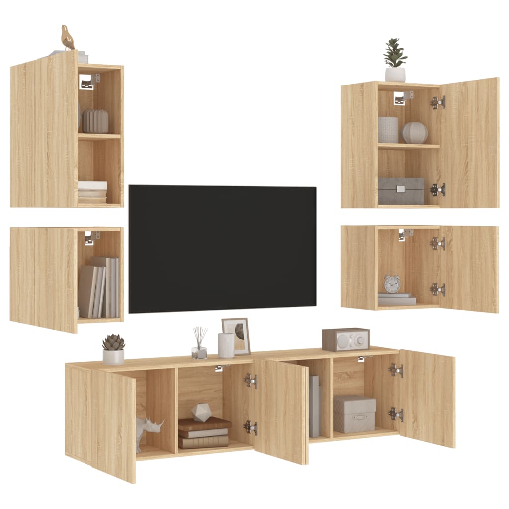 Mobili TV a Muro 6pz Rovere Sonoma in Legno Multistrato 3216473