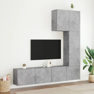 Mobili TV a Muro con LED 5pz Grigio Cemento Legno Multistrato 3216485