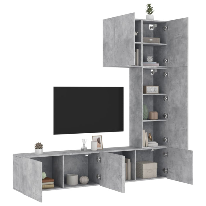 Mobili TV a Muro con LED 5pz Grigio Cemento Legno Multistrato 3216485