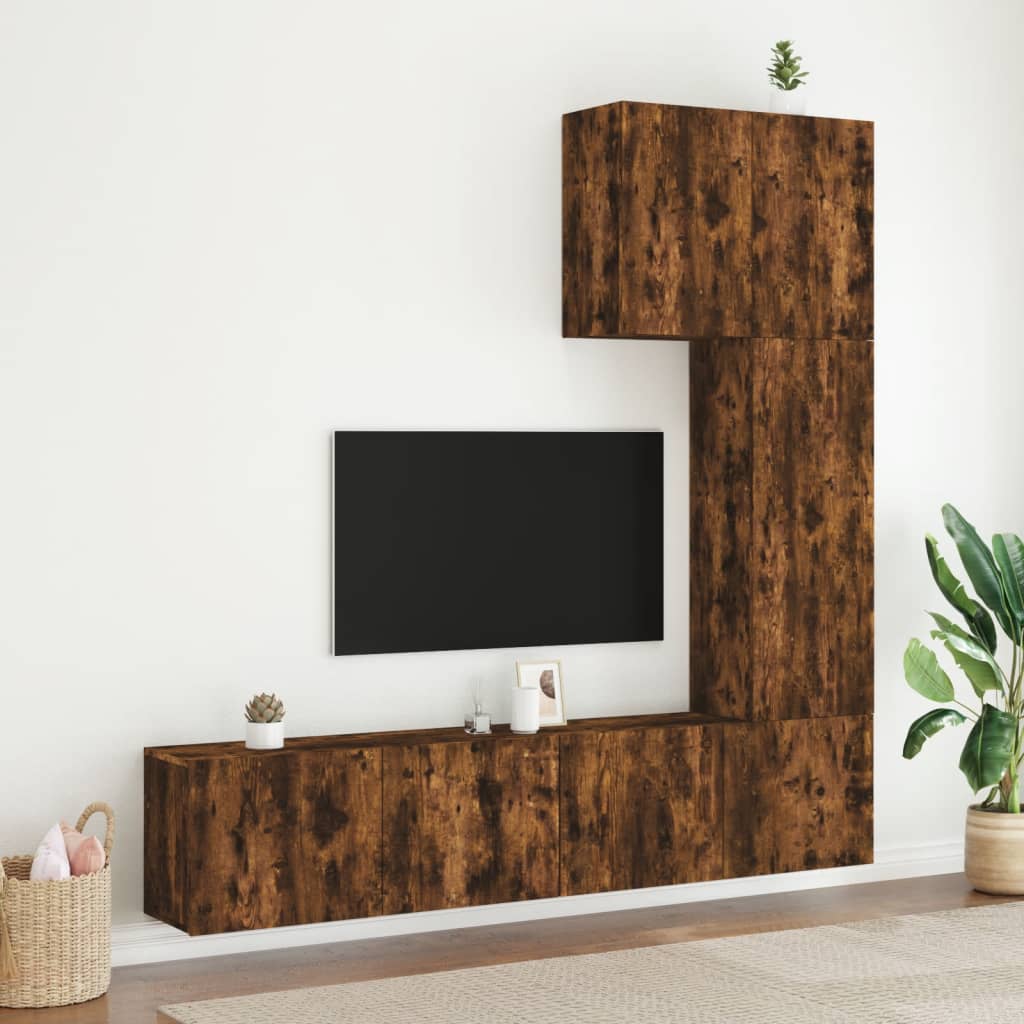 Mobili TV a Muro 5pz Rovere Fumo in Legno Multistratocod mxl 110210