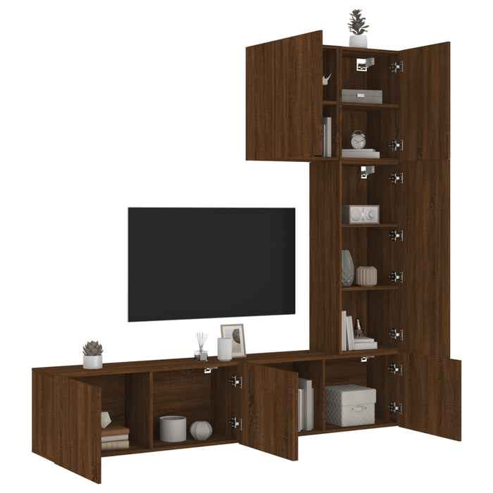 Mobili TV a Muro 5pz Rovere Marrone in Legno Multistratocod mxl 134228