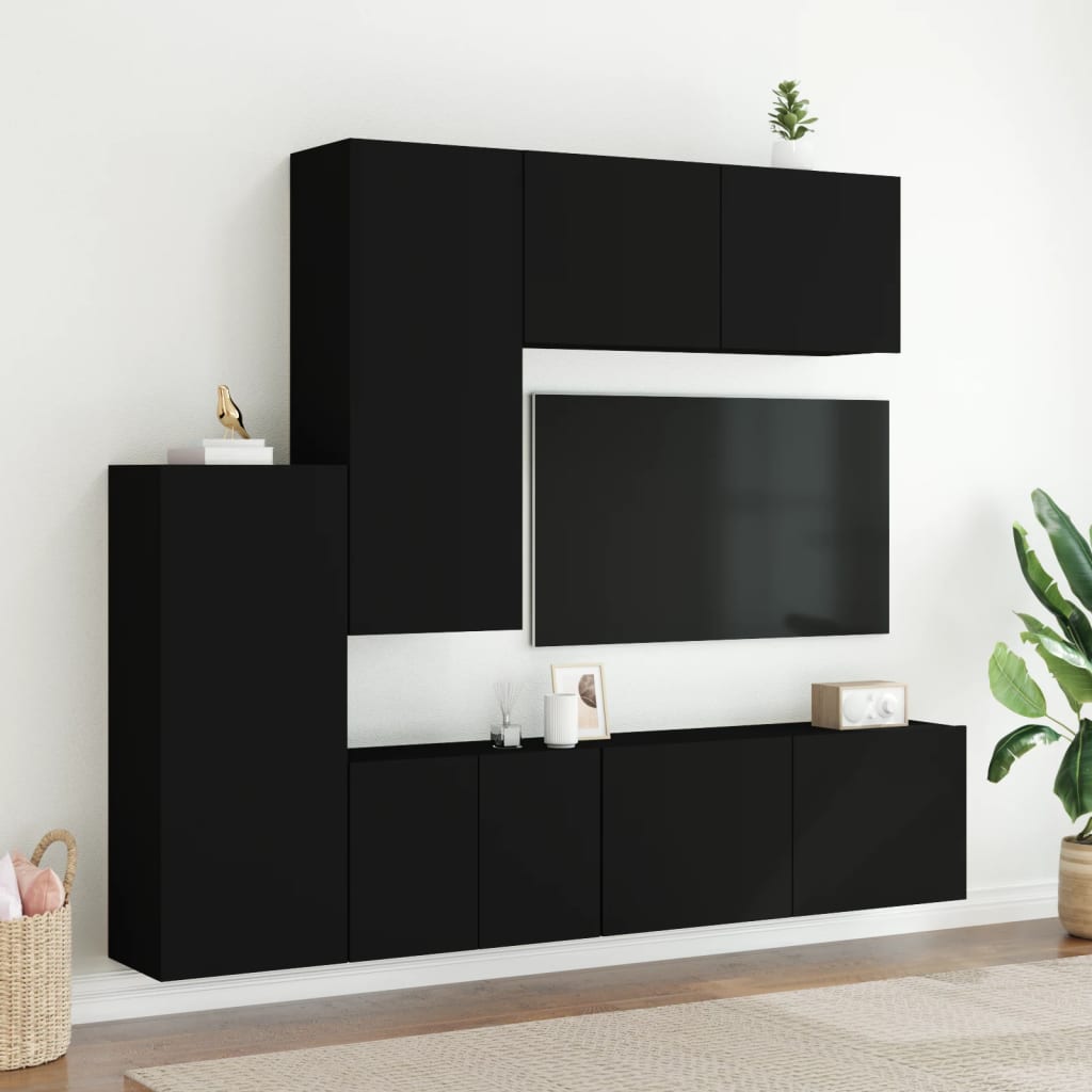 Mobili TV a Muro 5pz Neri in Legno Multistrato 3216490