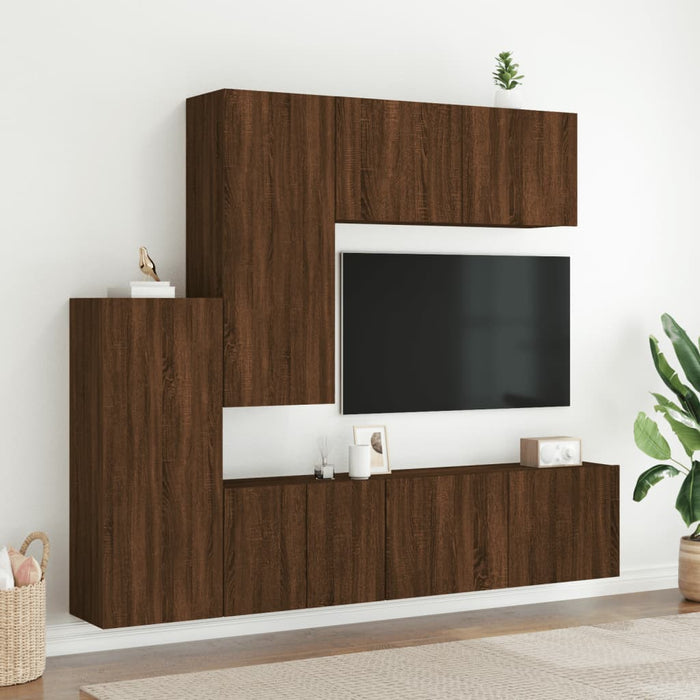 Mobili TV a Muro 5pz Rovere Marrone in Legno Multistratocod mxl 134230