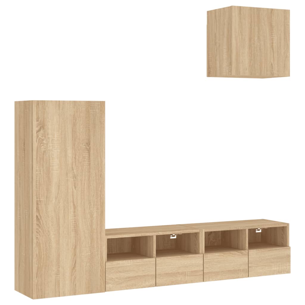 Mobili TV a Muro 4pz Rovere Sonoma in Legno Multistratocod mxl 86247