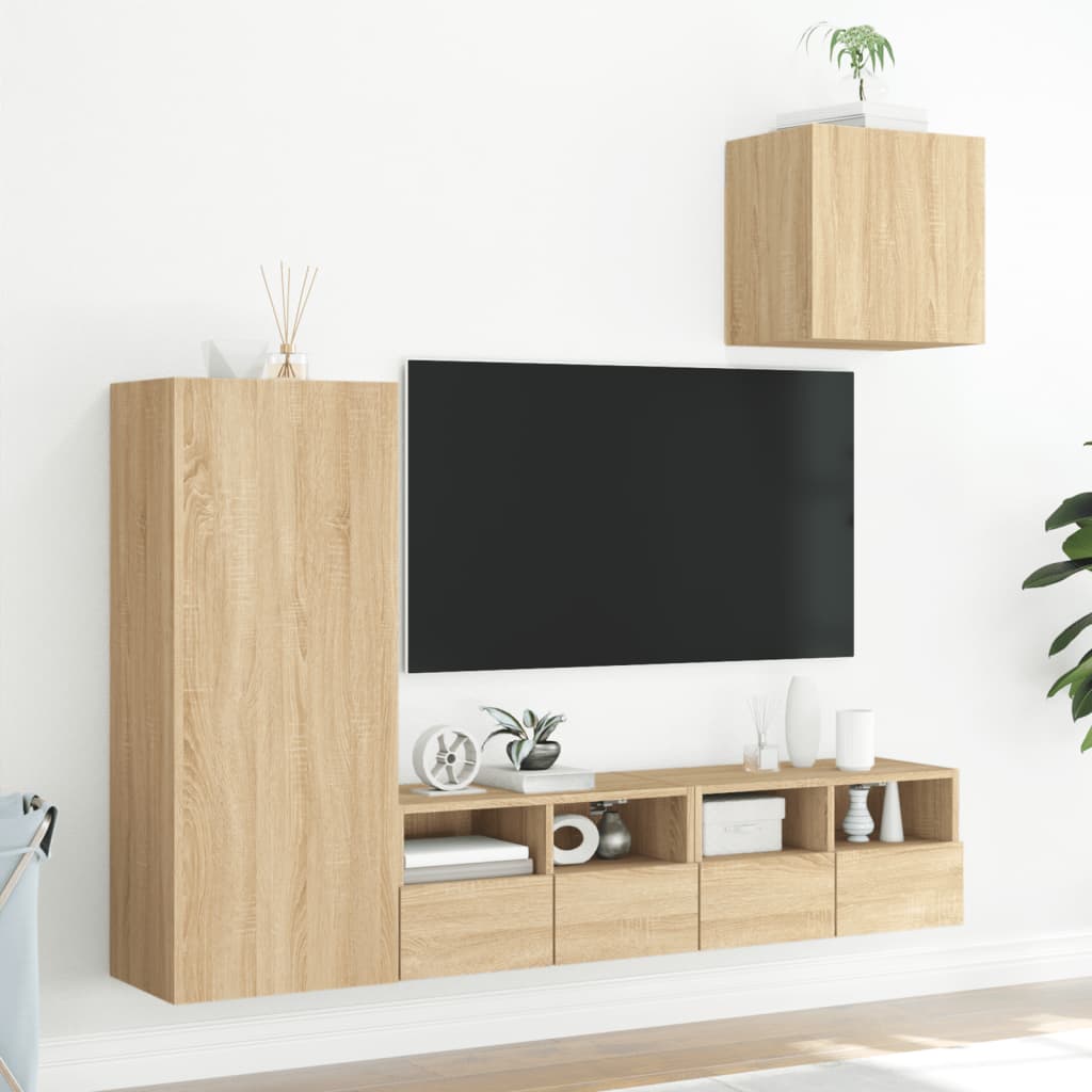 Mobili TV a Muro 4pz Rovere Sonoma in Legno Multistratocod mxl 86247