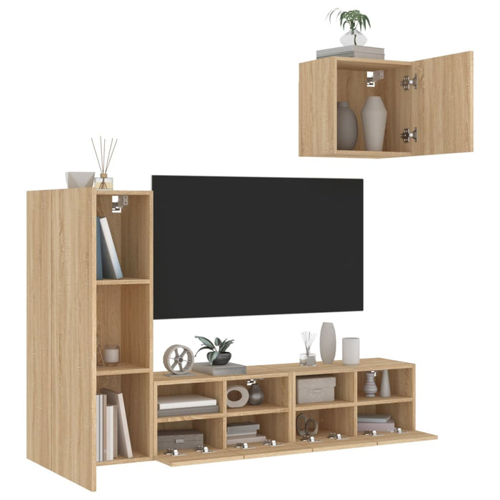 Mobili TV a Muro 4pz Rovere Sonoma in Legno Multistratocod mxl 86247