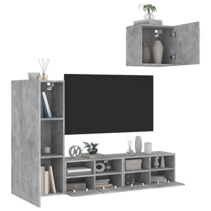 Mobili TV a Muro con LED 4pz Grigio Cemento Legno Multistrato 3216503