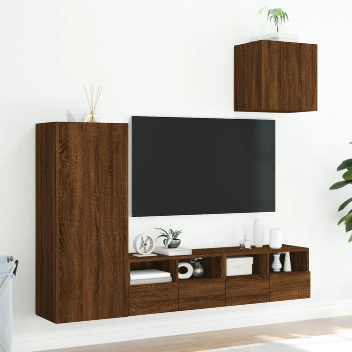 Mobili TV a Muro 4pz Rovere Marrone in Legno Multistratocod mxl 134231