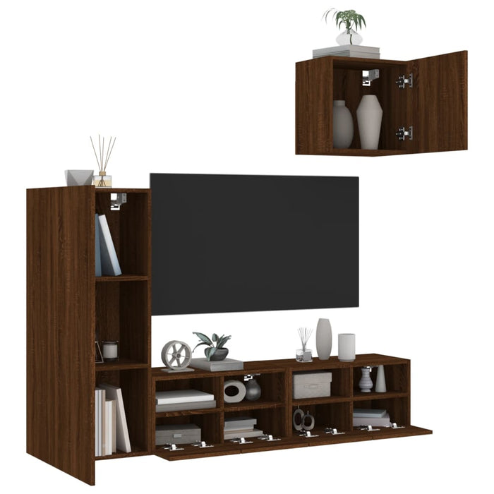 Mobili TV a Muro 4pz Rovere Marrone in Legno Multistratocod mxl 134231