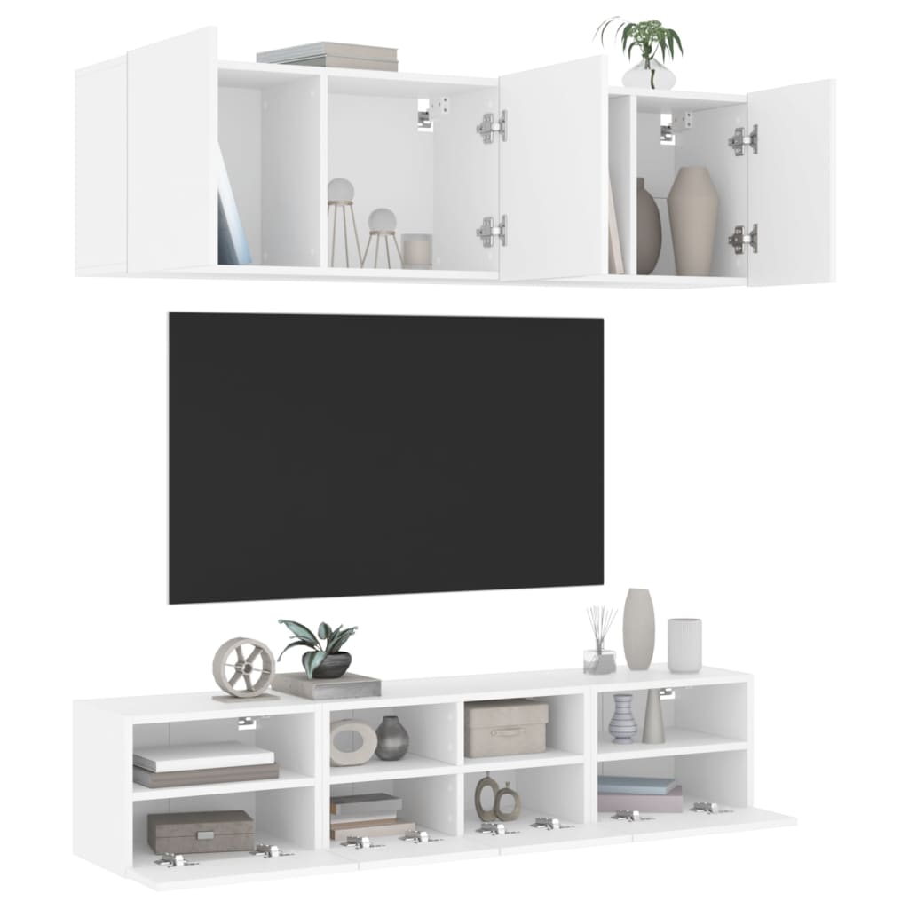 Mobili TV a Muro 5pz Bianchi in Legno Multistrato 3216511