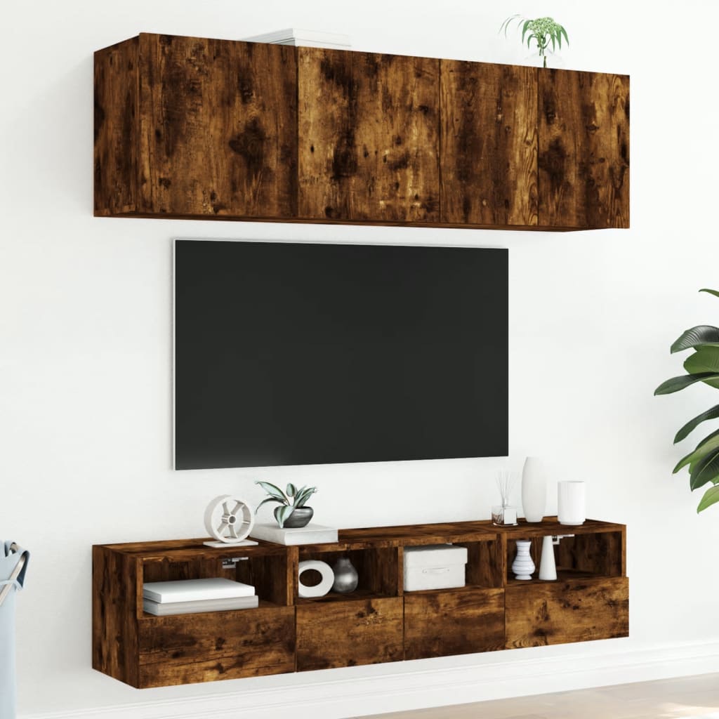 Mobili TV a Muro 5pz Rovere Fumo in Legno Multistratocod mxl 110217