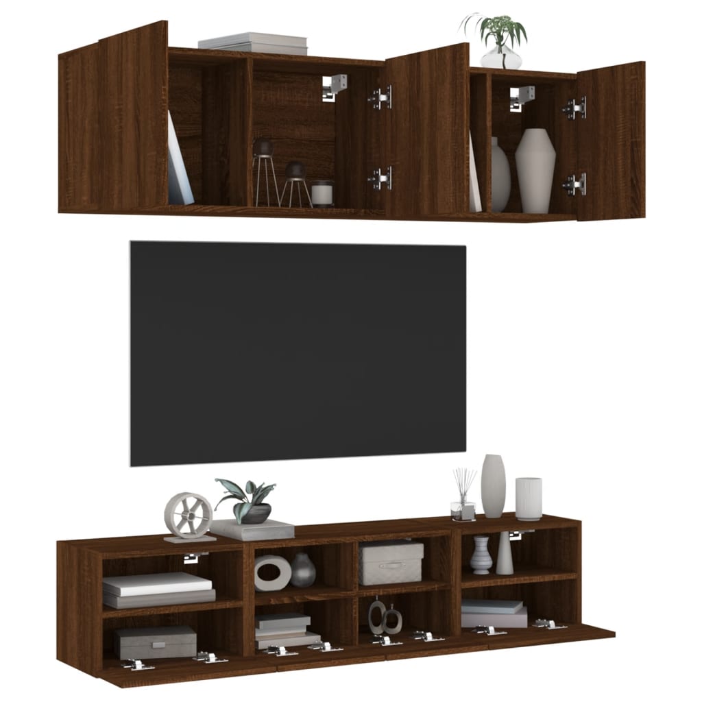 Mobili TV a Muro 5pz Rovere Marrone in Legno Multistratocod mxl 110216