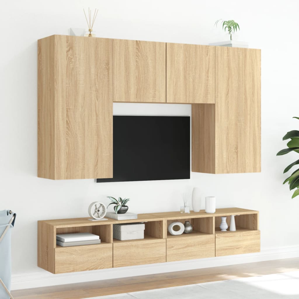 Mobili TV a Muro 5pz Rovere Sonoma in Legno Multistratocod mxl 110218