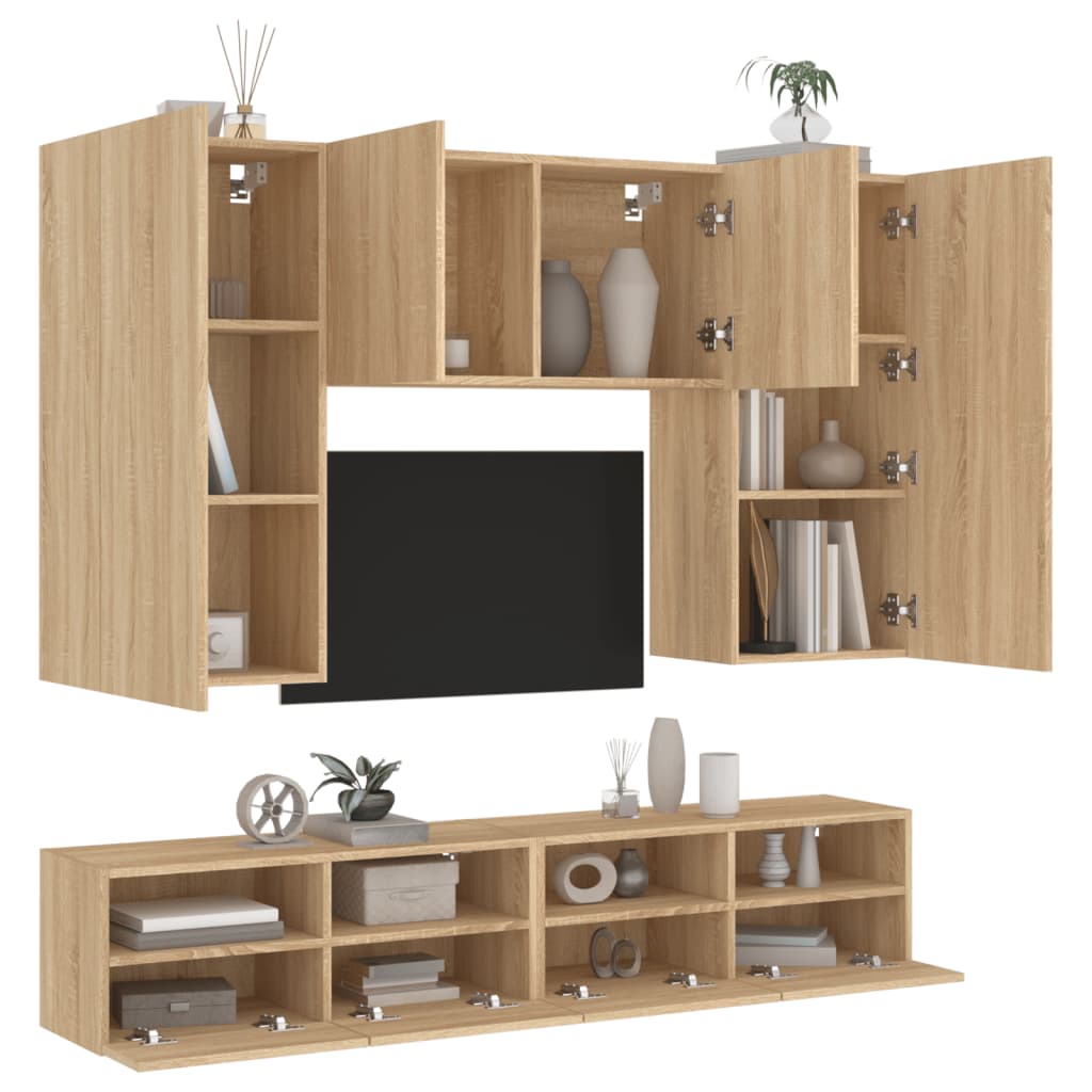 Mobili TV a Muro 5pz Rovere Sonoma in Legno Multistratocod mxl 110218