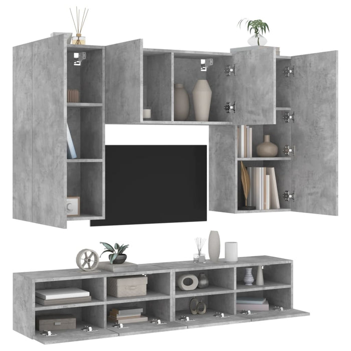 Mobili TV a Muro con LED 5pz Grigio Cemento Legno Multistratocod mxl 86251