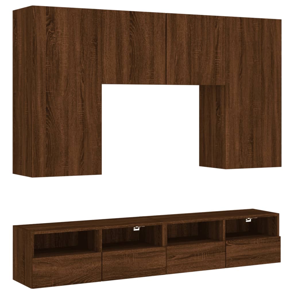 Mobili TV a Muro 5pz Rovere Marrone in Legno Multistrato 3216524