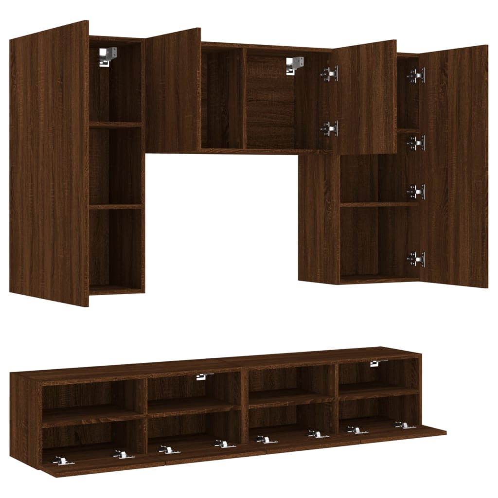 Mobili TV a Muro 5pz Rovere Marrone in Legno Multistrato 3216524