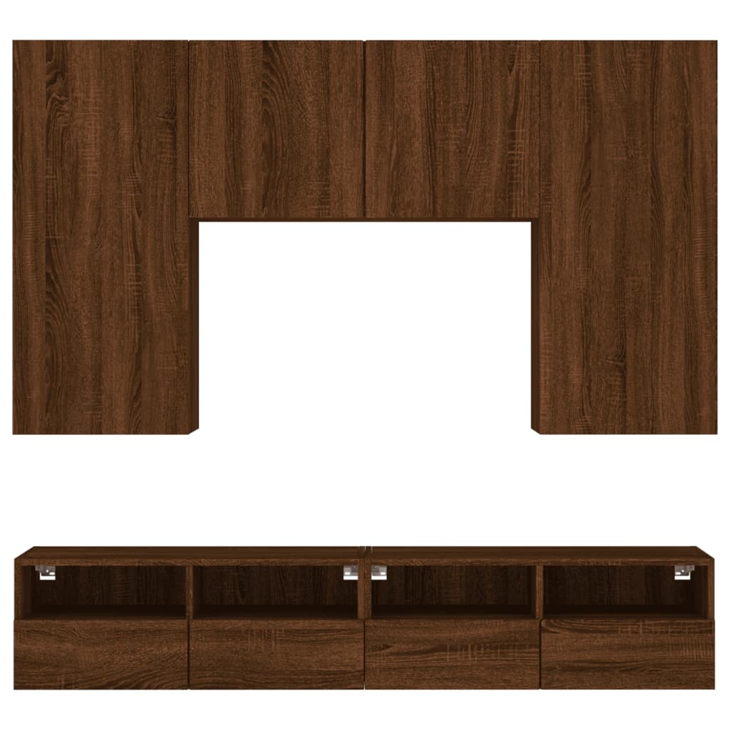 Mobili TV a Muro 5pz Rovere Marrone in Legno Multistrato 3216524