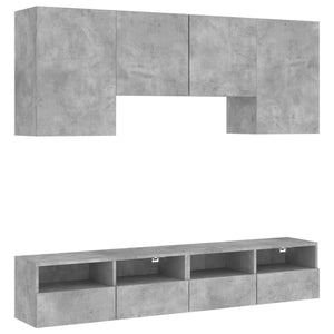 Mobili TV a Muro con LED 5pz Grigio Cemento Legno Multistratocod mxl 86270