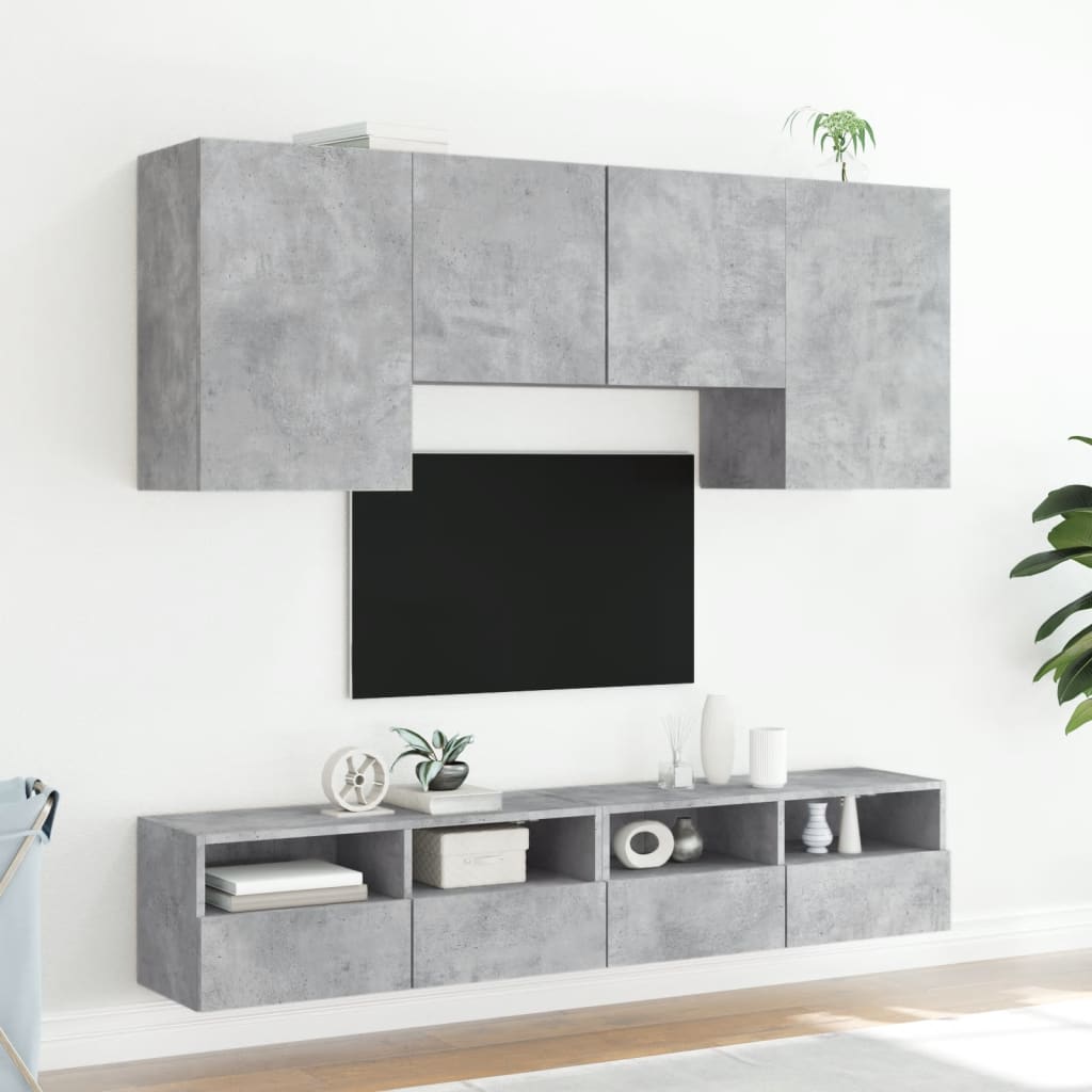 Mobili TV a Muro con LED 5pz Grigio Cemento Legno Multistratocod mxl 86270