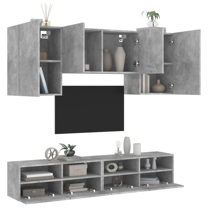 Mobili TV a Muro con LED 5pz Grigio Cemento Legno Multistratocod mxl 86270