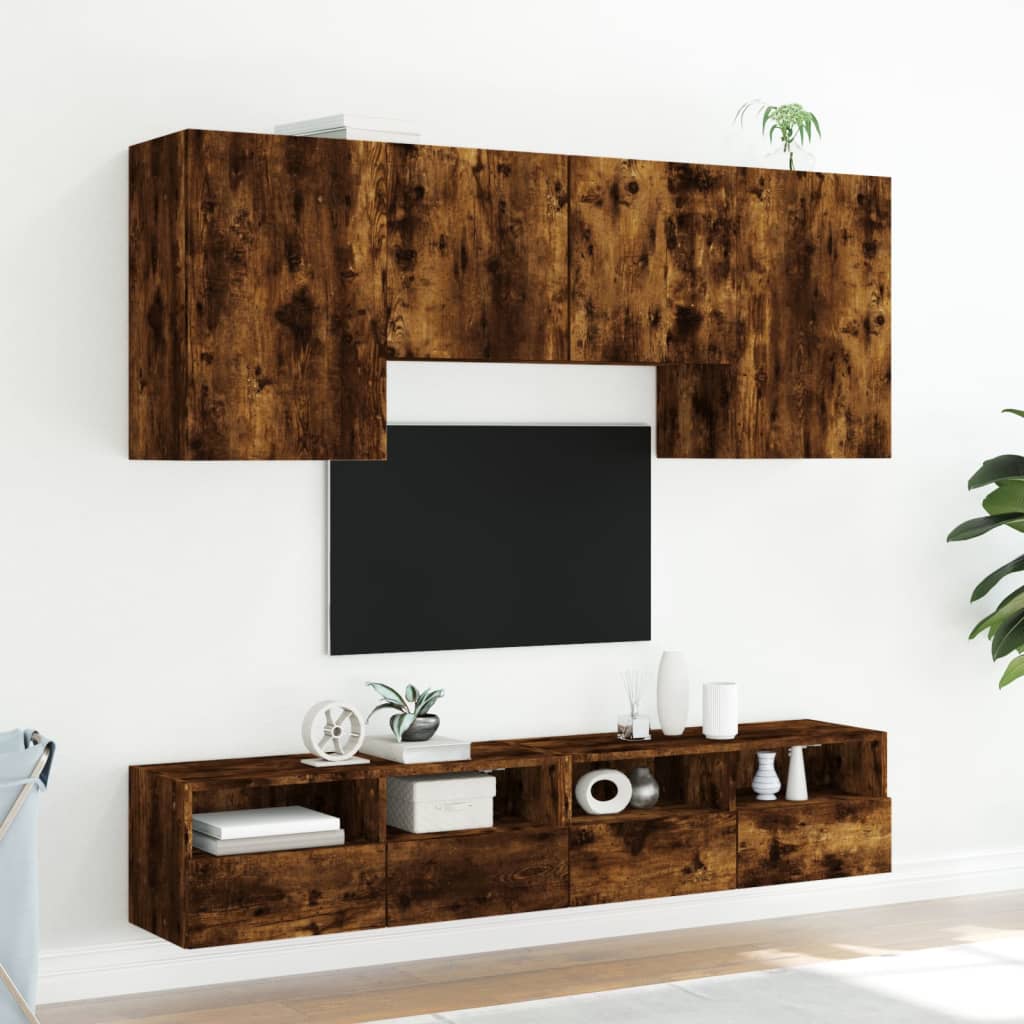 Mobili TV a Muro 5pz Rovere Fumo in Legno Multistrato 3216529