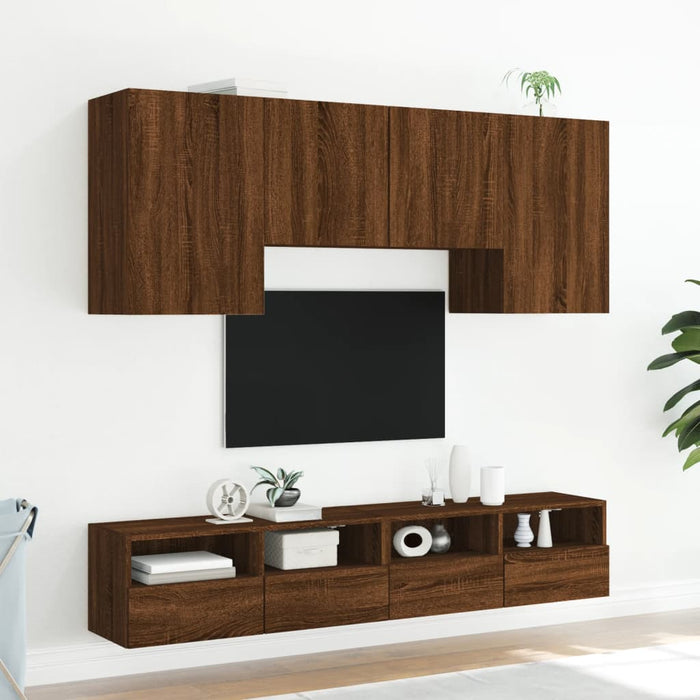 Mobili TV a Muro 5pz Rovere Marrone in Legno Multistratocod mxl 134253