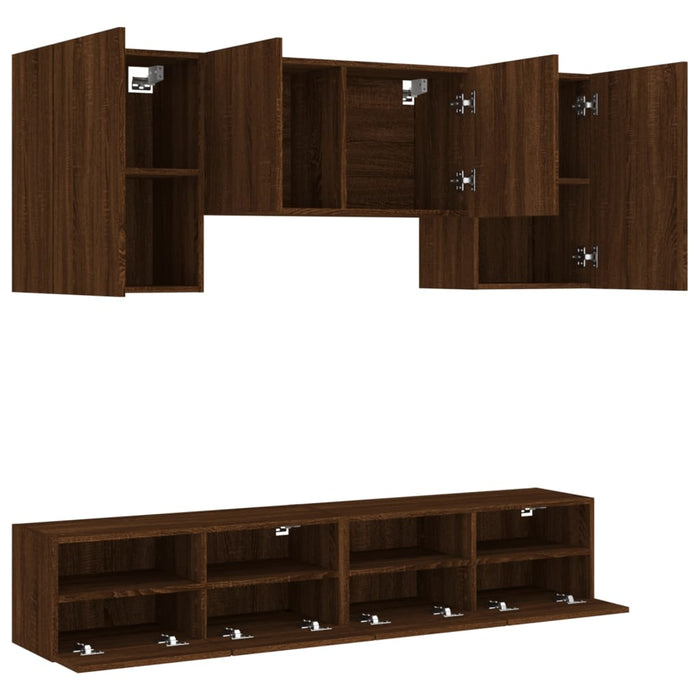 Mobili TV a Muro 5pz Rovere Marrone in Legno Multistrato 3216531