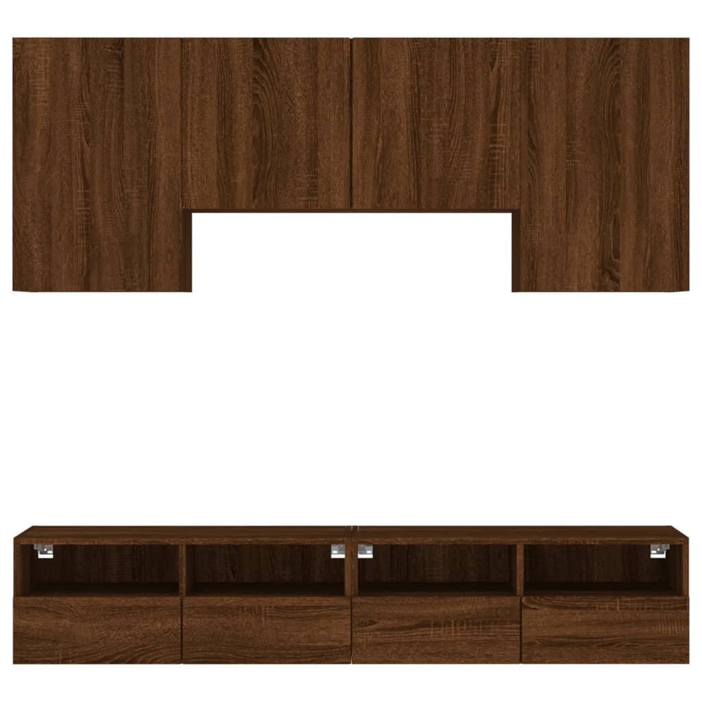 Mobili TV a Muro 5pz Rovere Marrone in Legno Multistrato 3216531