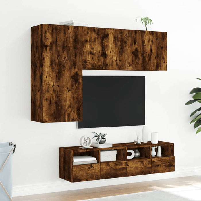 Mobili TV a Muro 4pz Rovere Fumo in Legno Multistrato 3216536