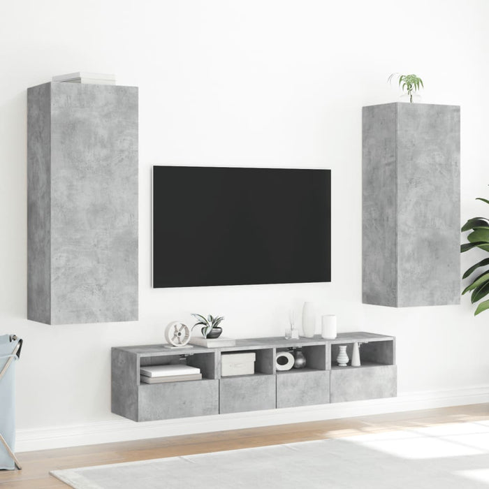 Mobili TV a Muro con LED 5pz Grigio Cemento Legno Multistratocod mxl 86321