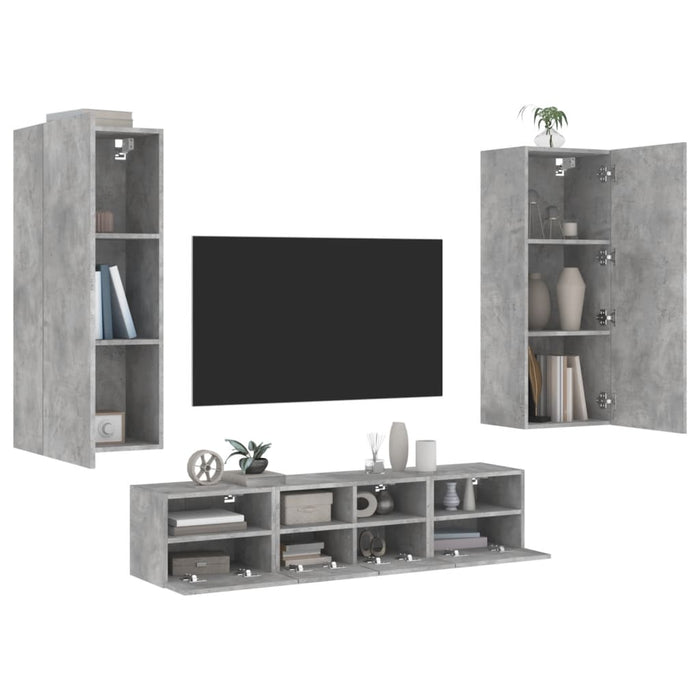 Mobili TV a Muro con LED 5pz Grigio Cemento Legno Multistratocod mxl 86321