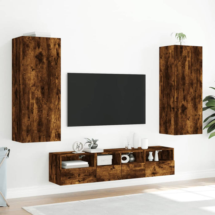 Mobili TV a Muro 5pz Rovere Fumo in Legno Multistrato 3216543