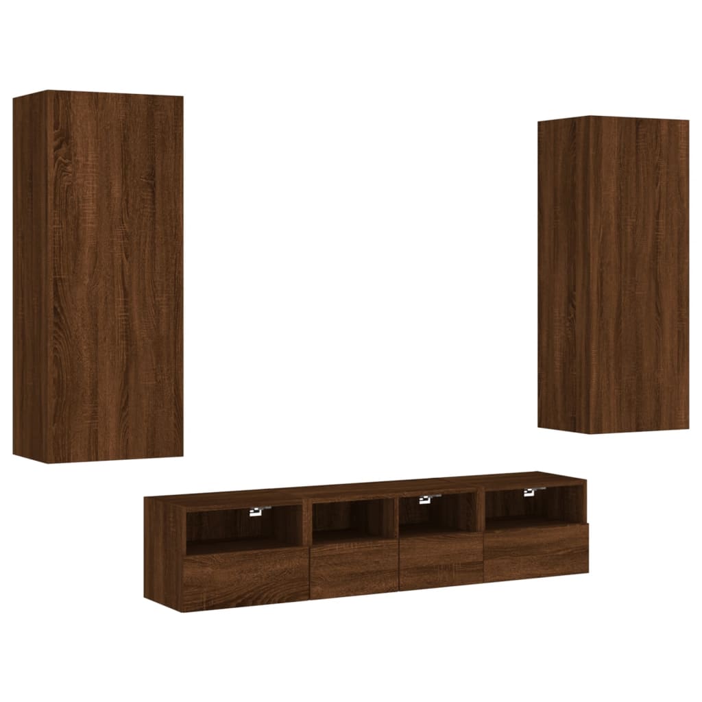 Mobili TV a Muro 5pz Rovere Marrone in Legno Multistrato 3216545