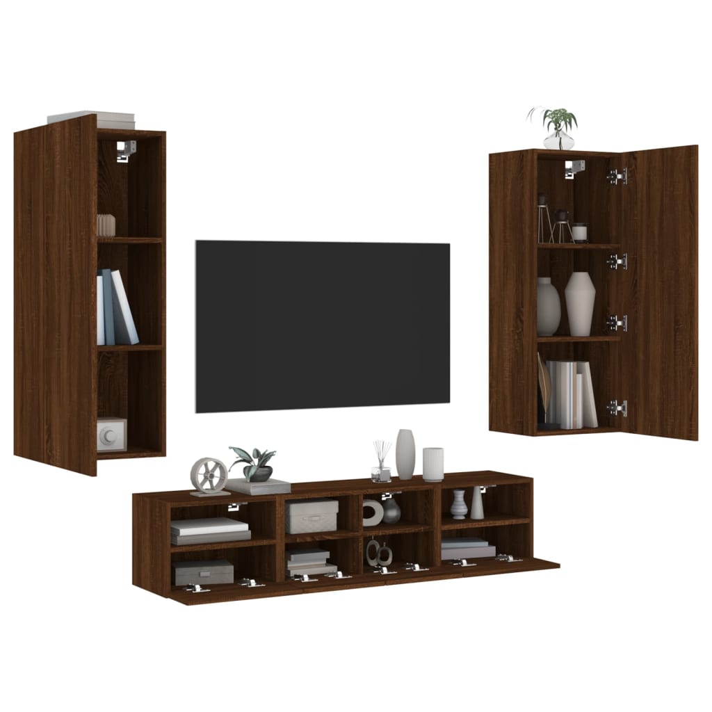 Mobili TV a Muro 5pz Rovere Marrone in Legno Multistrato 3216545