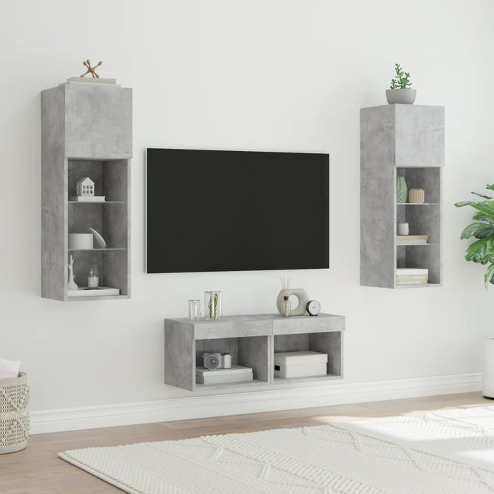 Mobili TV a Muro 4pz con Luci LED Grigio Cemento 3216579