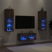 Mobili TV a Muro 4pz con Luci LED Rovere Fumo 3216580