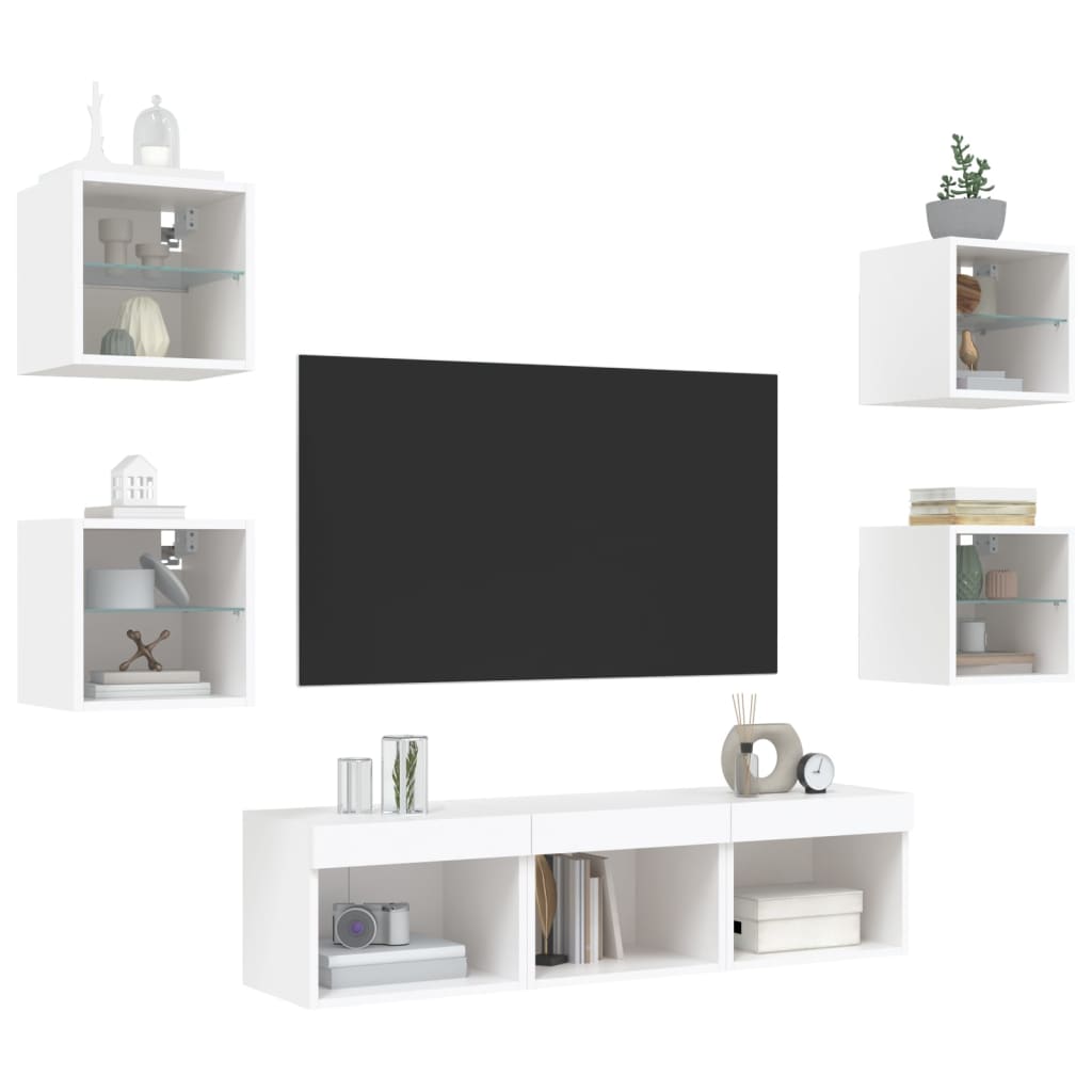 Mobili TV a Muro con LED 7pz Bianchi in Legno Multistrato 3216583