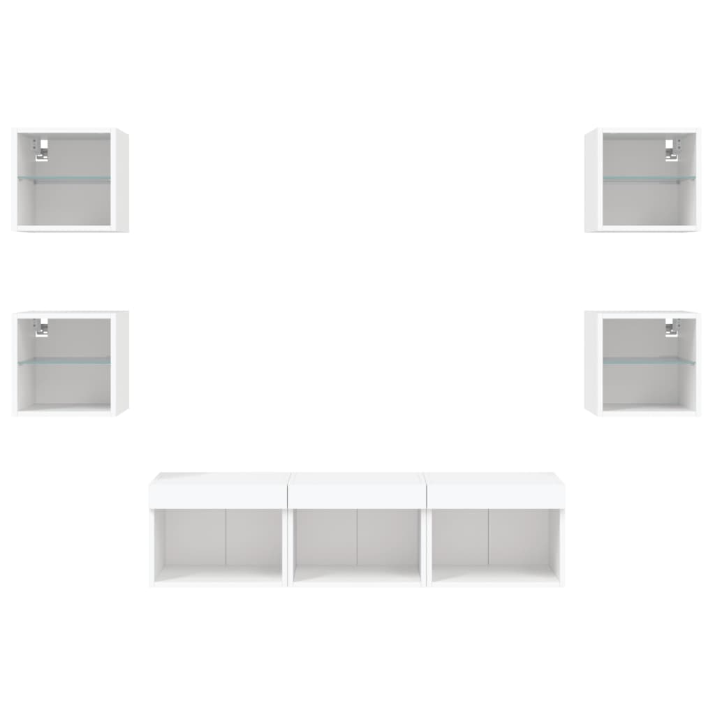 Mobili TV a Muro con LED 7pz Bianchi in Legno Multistrato 3216583