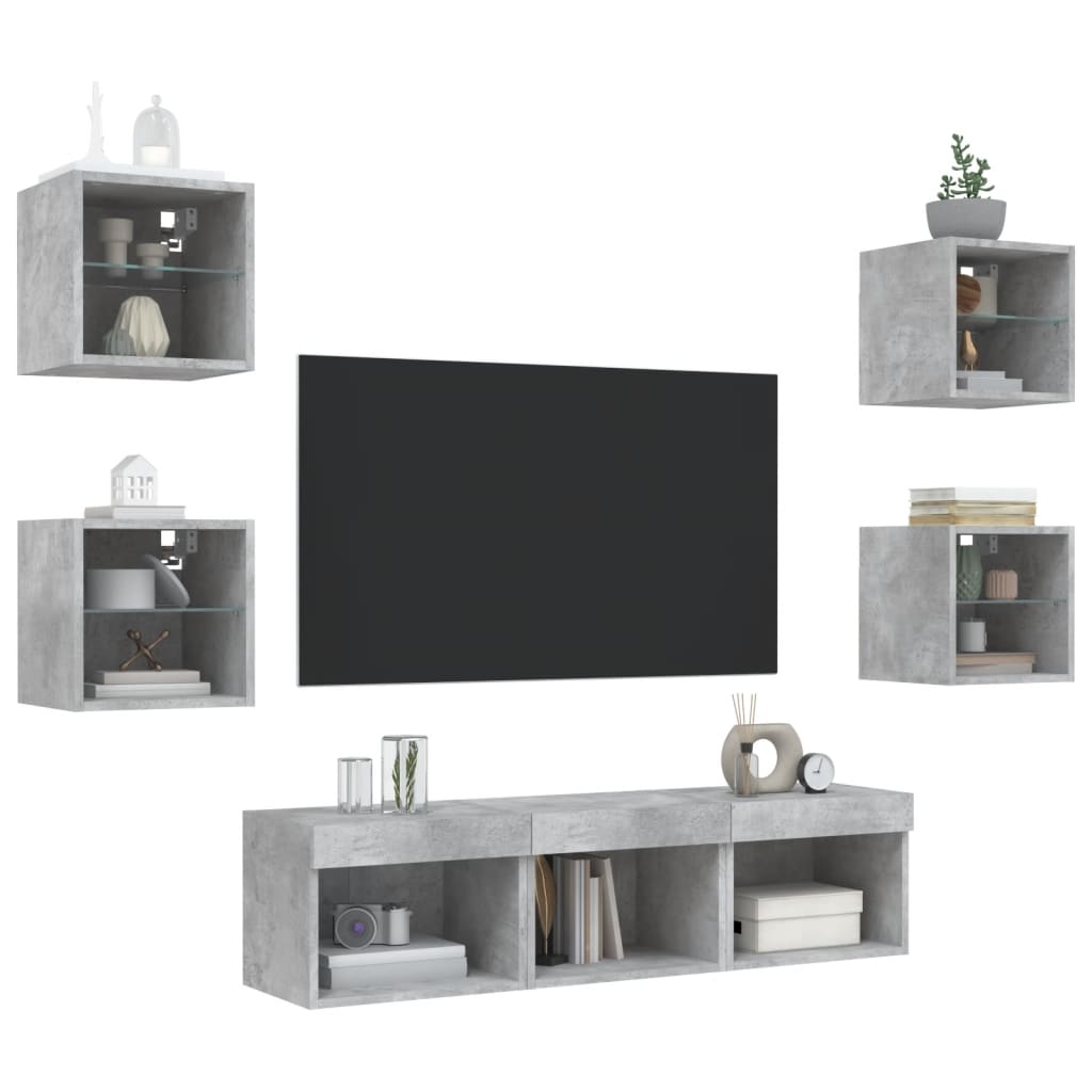 Mobili TV a Muro con LED 7pz Grigio Cemento Legno Multistrato 3216586