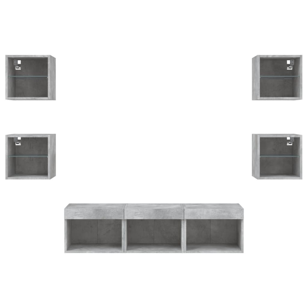 Mobili TV a Muro con LED 7pz Grigio Cemento Legno Multistrato 3216586