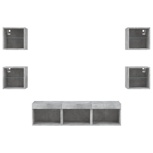 Mobili TV a Muro con LED 7pz Grigio Cemento Legno Multistrato 3216586