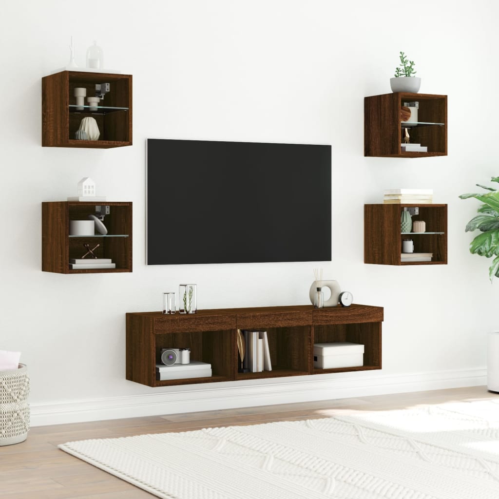 Mobili TV a Muro con LED 7pz Rovere Marrone Legno Multistrato 3216589