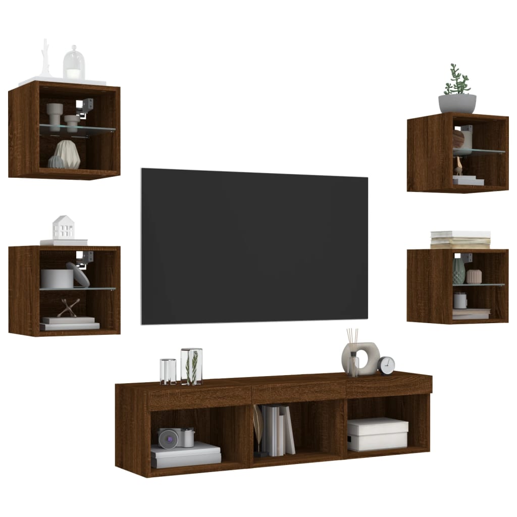 Mobili TV a Muro con LED 7pz Rovere Marrone Legno Multistrato 3216589