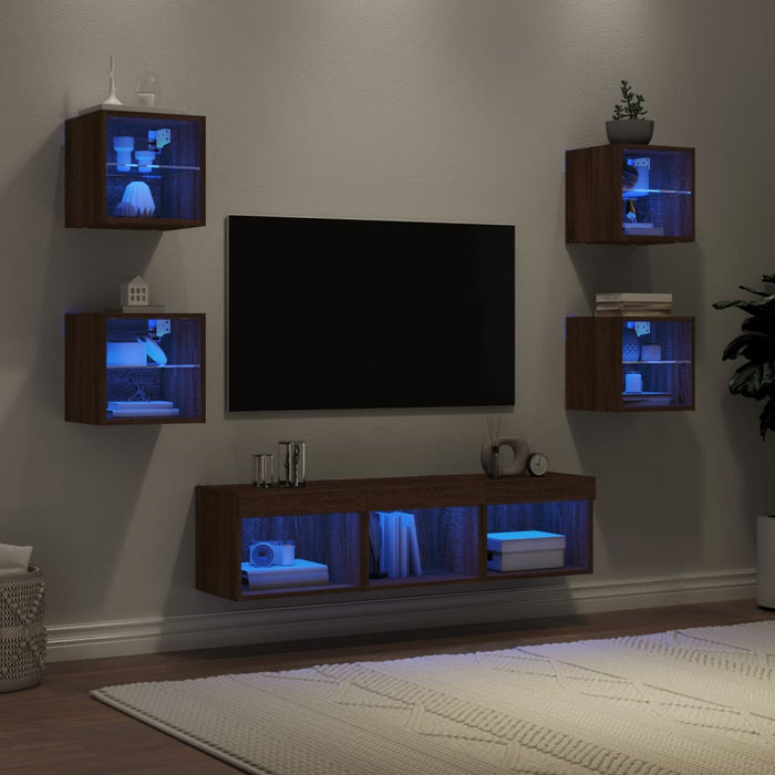 Mobili TV a Muro con LED 7pz Rovere Marrone Legno Multistrato 3216589